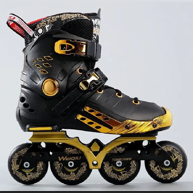 WEIQIU 4 Wheels Figure Inline Skates Slalom Sneaker with 3 wheels Transfer Base 4X80mm / 3X110mm Speed Roller Shoes White Gold | Спорт и