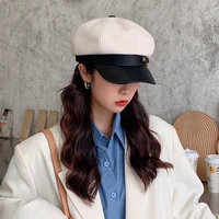 womens hat 2021 new beret leather buckle octagonal hat womens kepi korean version autumn and winter retro painter hat beret