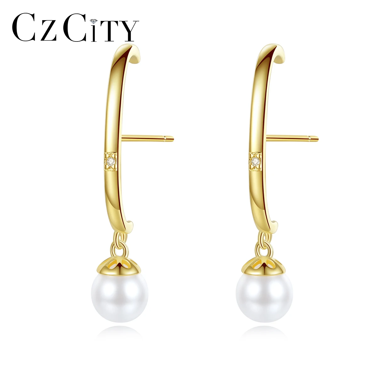 

CZCITY New Imitation Pearl Drop Earring for Women Fine Jewelry 925 Sterling Silver CZ Dangle Boucle D'Oreille Femme Bijoux Gift