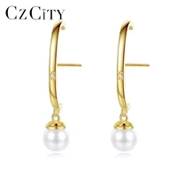 czcity new imitation pearl drop earring for women fine jewelry 925 sterling silver cz dangle boucle doreille femme bijoux gift