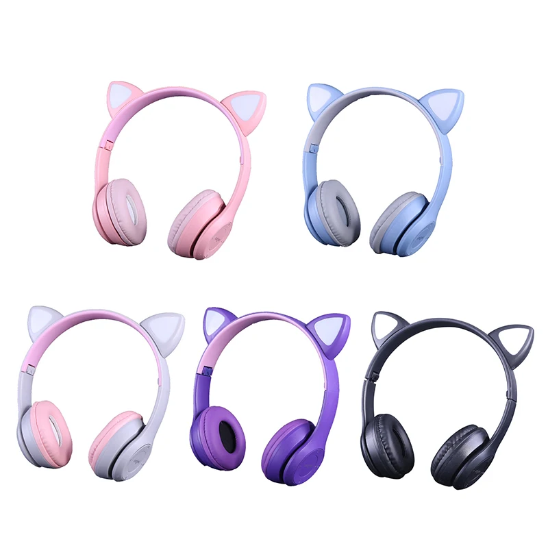 

RGB Light Cute Cat Ears Wireless Headphones With Mic LED Kid Girl Stereo Music Helmet Phone Bluetooth-competible Headset Gifts