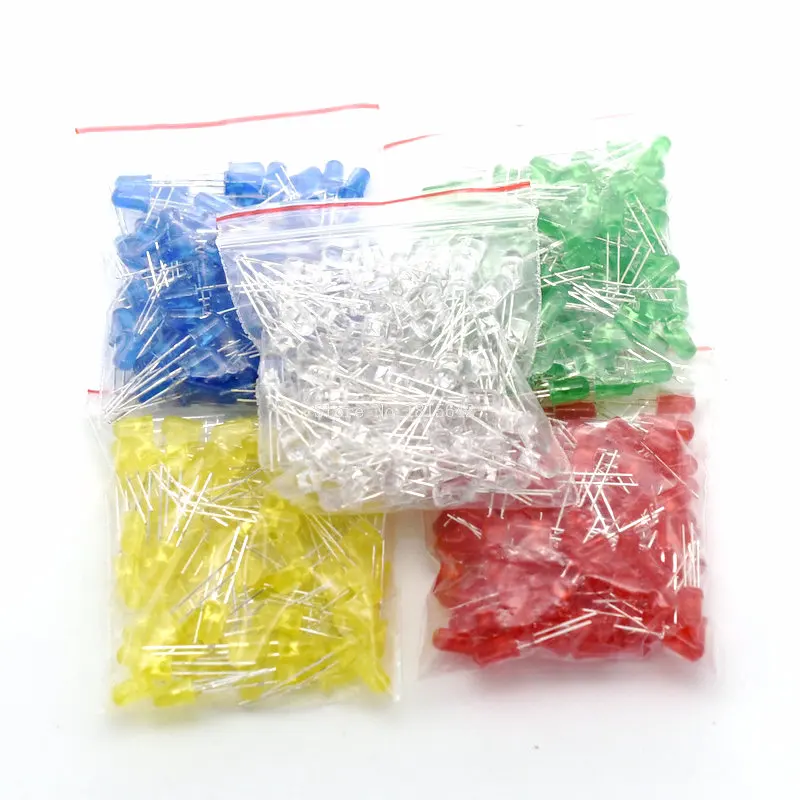 500PCS/LOT 5MM LED Diode Kit Mixed Color Red Green Yellow Blue White Led Light DIY Free Shipping | Электронные компоненты и