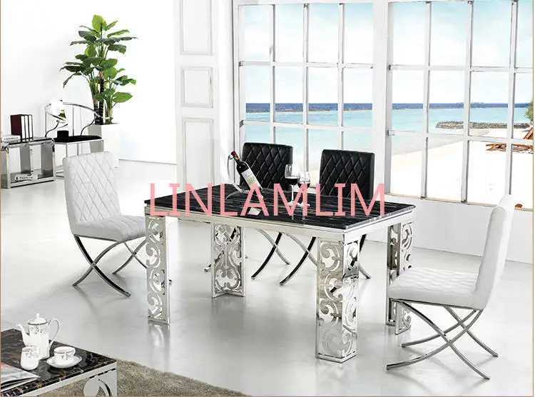 

stainless steel Dining Room Set Home Furniture minimalist modern marble dining table and 6 chairs mesa de jantar muebles comedor