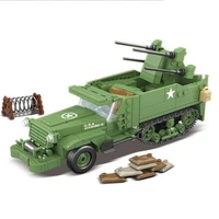 new world war ii 2 military us m16 half track vehicle defense weapon series model building blocks ww2 bricks toys for kids gifts