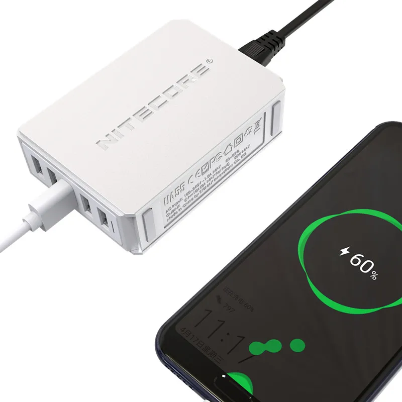 Настольный адаптер NITECORE UA55 с 5 USB-портами 50 Вт Высокоскоростная зарядка 10 А