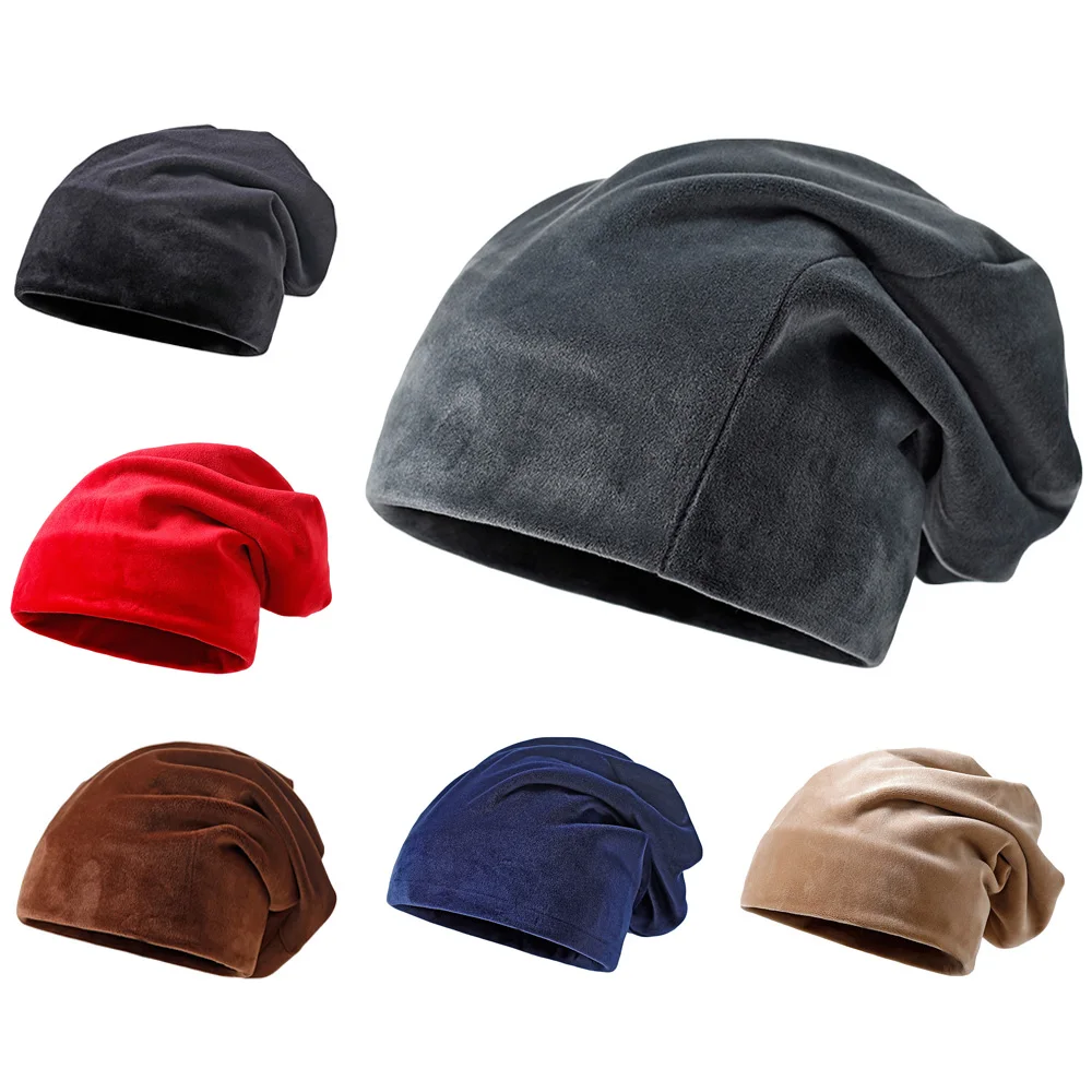 Мягкая теплая бархатная Шапка-бини для мужчин и женщин однотонные кепки