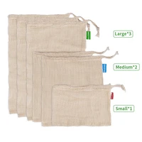 6pcs reusable cotton mesh produce bags for vegetable fruit kitchen washable storage bag with drawstring 3 sizes avilable