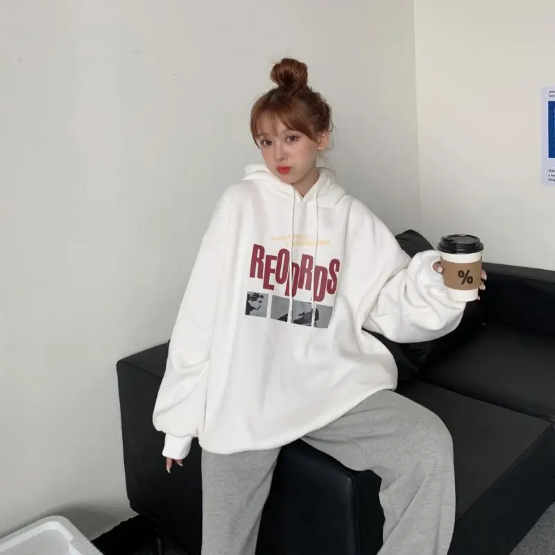 

Женская толстовка с капюшоном, свободная бархатная Толстовка в Корейском стиле, новинка 3356