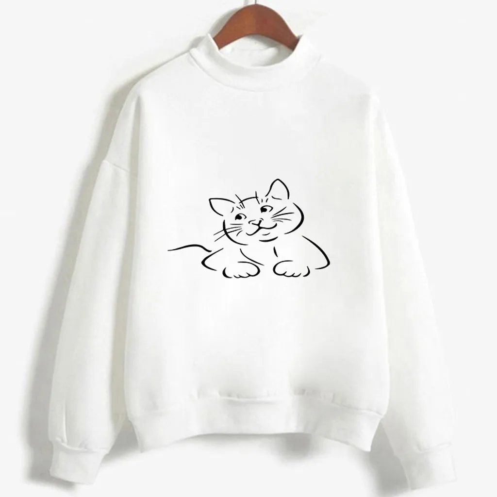 Новые женские толстовки с принтом длинным рукавом круглым вырезом одноцветная