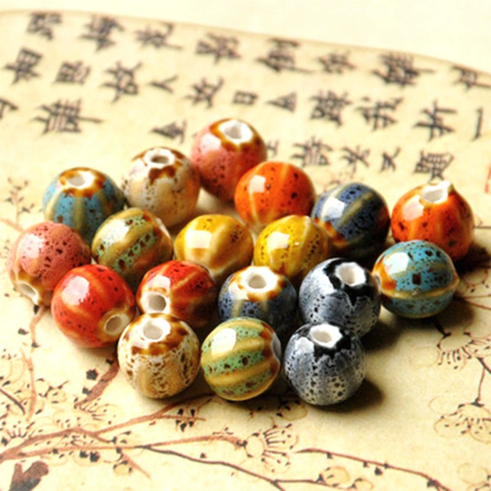 

100pcs Round Mix Color Ceramic Beads Porcelain Loose Bead For Jewelry Making Necklace Accessories Necklaces Crafts