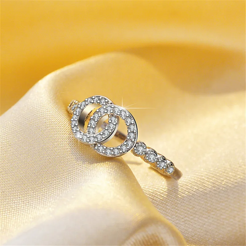 

925 Sterling Silver Zircon Circle Ring For Women Girls Wedding Birthday Gift Trendy Jewelry Anillos JZ603