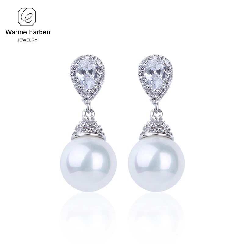Warme Farben 925 Серебряные женские серьги сделанные с кристаллами Swarovski элегантные жемчужные висячие серьги Модные ювелирные изделия Свадебные серьги - Цвет камня: Белый