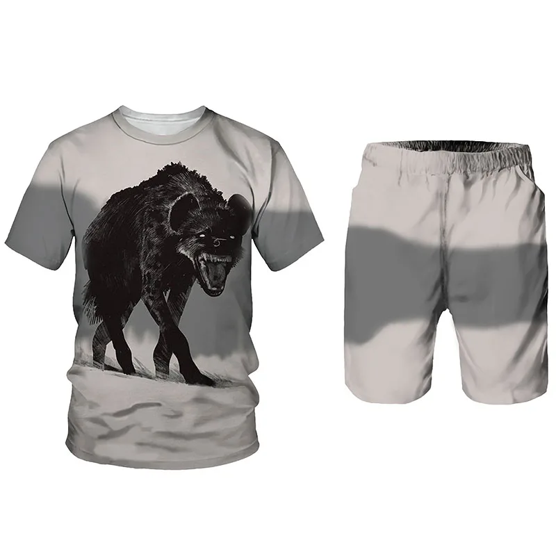 

Hyena Summer 2021 New 3D Printed Men's T-shirt Shorts Set Men's Sportswear Tracksuit O Neck Short Sleeve Men's Clothing Suit