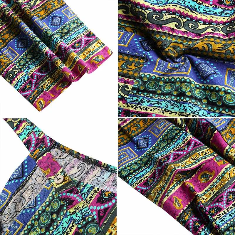 

Calf-Length Wide Leg Pants Summer Romper Women Jumpsuit Vintage Printed Overall VONDA Plus Size Casual Pockets Playsuits