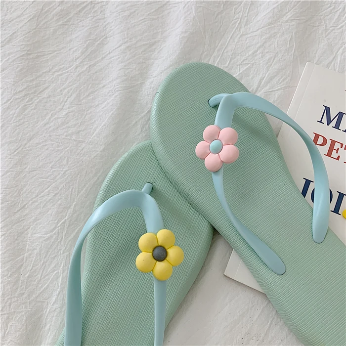 Шлепанцы женские с цветами Симпатичные сандалии для девочек без застежки