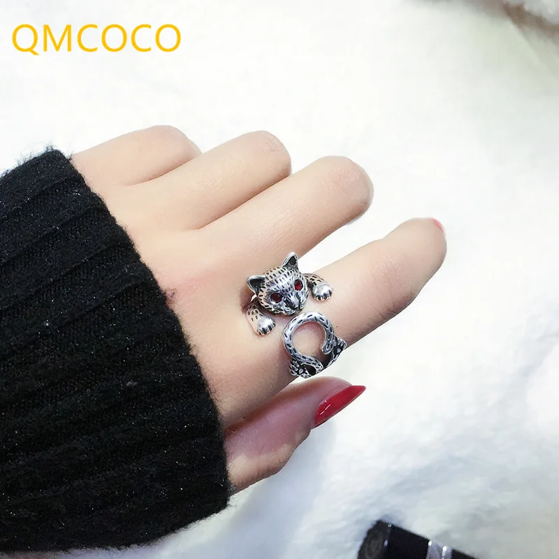 

QMCOCO 925 Серебряные кольца с милыми кошками для женщин пар Новый стиль Модные Винтажные панк тайские вечерние ряные ювелирные изделия на день ...