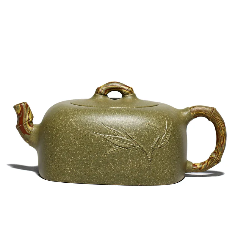 

Yixing bamboo purple clay teapot raw material green mud Cao Zhigang handmade pot with bamboo leaves and bamboo section
