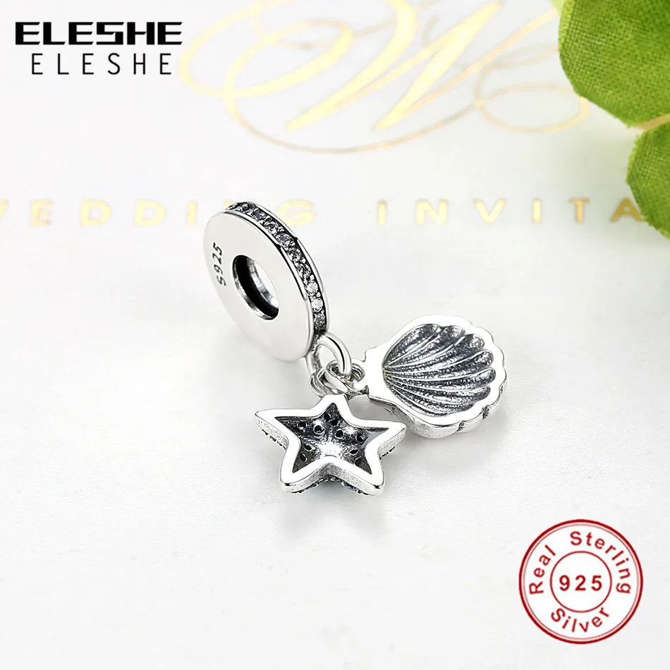 Подлинный ELESHE 925 пробы Серебряный океанская звезда Морская и ракушка шармы