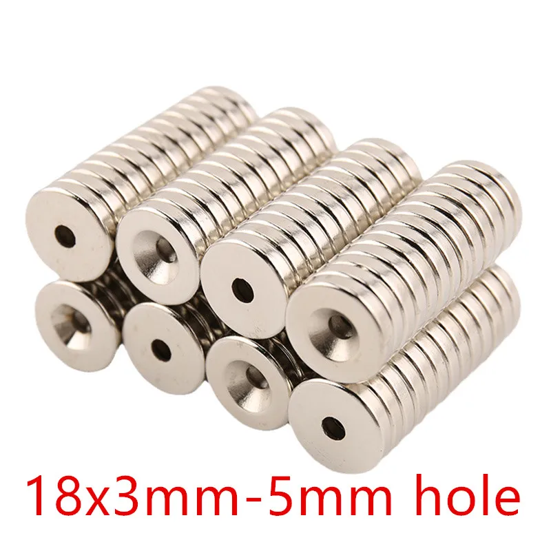 

Super Strong Magnets 50/100pcs Diameter 18x3mm Hole 5mm Round Disc Hole Rare Earth Neodymium Magnet N35 Imanes Neodimio Potentes