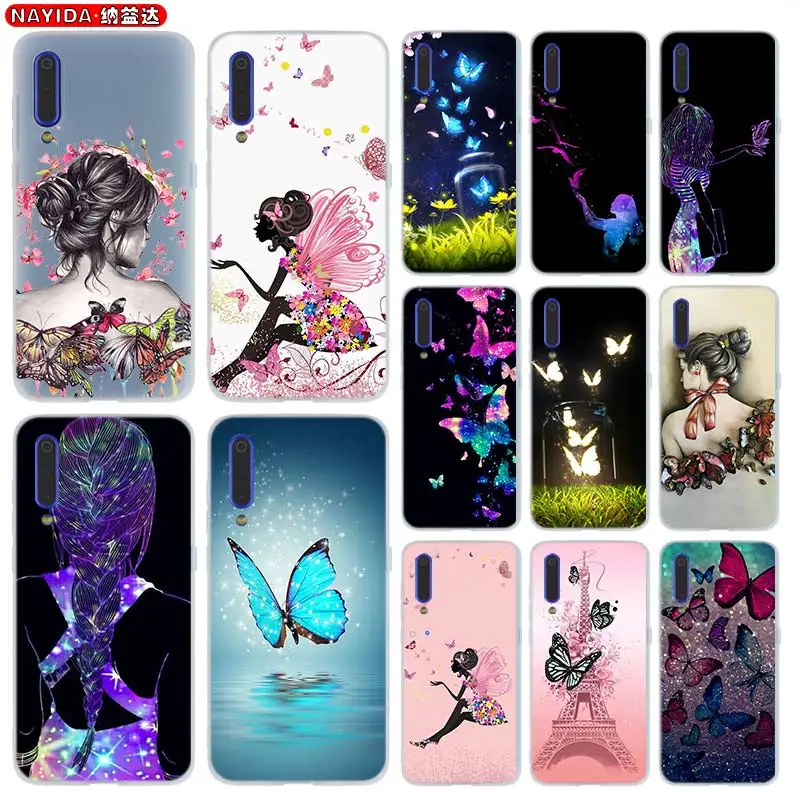 Мягкий силиконовый чехол для Xiaomi 11 10 9 8 A2 A3 CC9 Lite Note Pro 5X 6X 10i 9se с бабочкой и