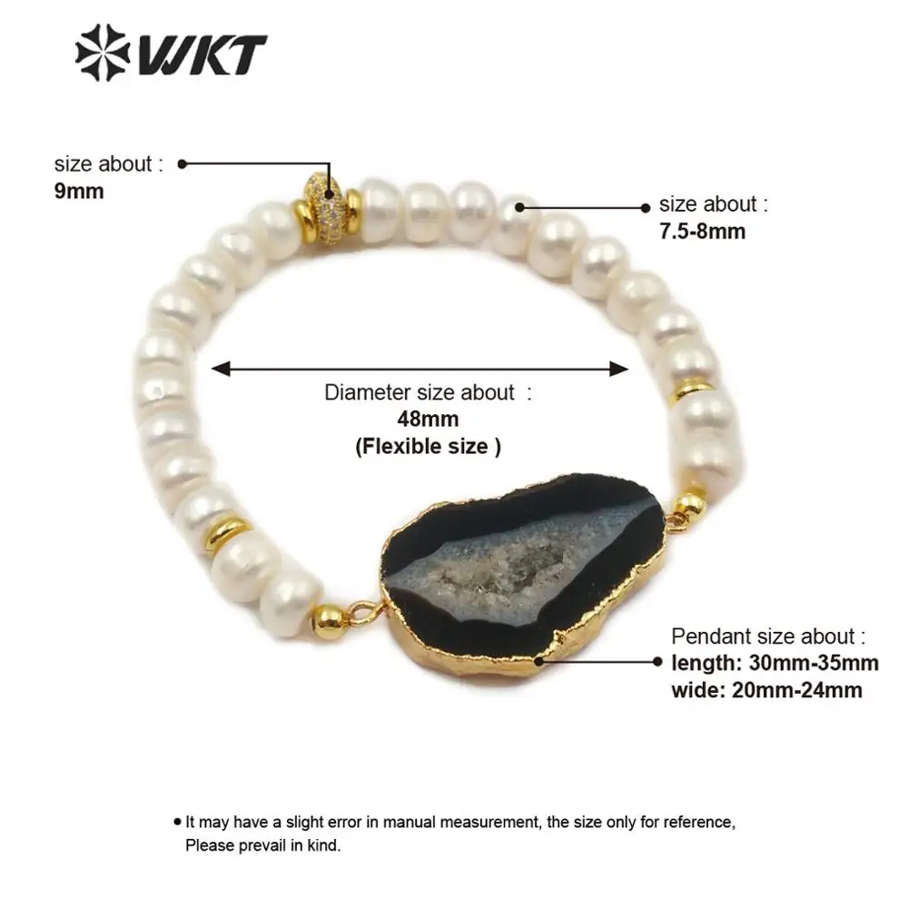 Женский браслет гальванической обработки WKT из натурального жемчуга и камня