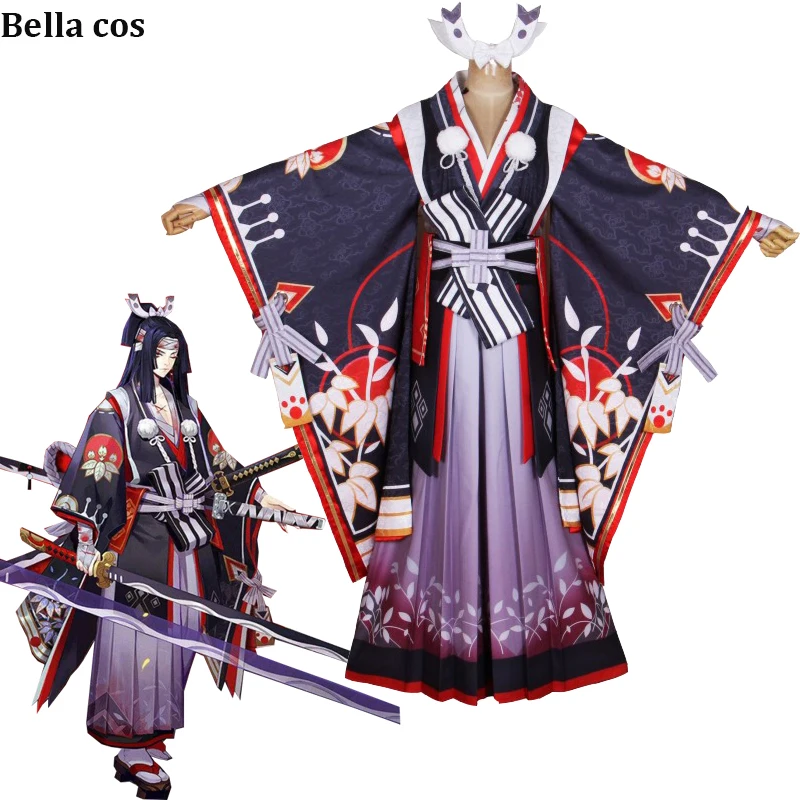 Onmyoji Новый ССР оникири Косплей Костюм синее кимоно платье брюки вафуку Униформа