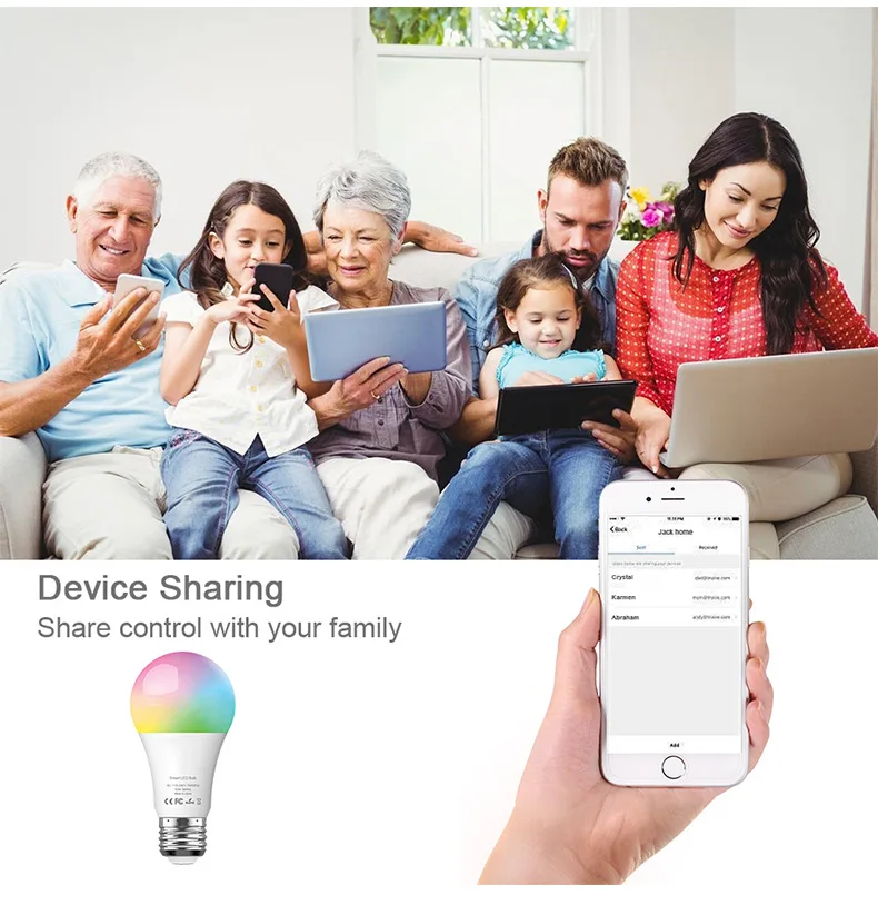 Умный Wifi умный светодиодный светильник Tuya, лампа E27 10 Вт 900Lm RGB+ 6500 К, холодный белый светильник, работает с Alexa Google Home IFTTT