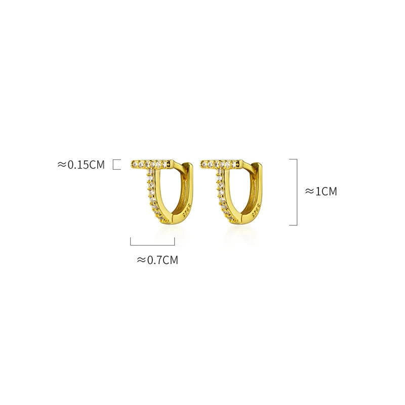 925 стерлингового серебра Золотой T Форма цирконием серьги в виде колец с