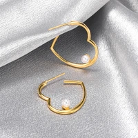 vintage hollow heart shaped pearl hoop earrings for women 2021 bohemia elegant fashion charm punk drop earrings jewelry gift