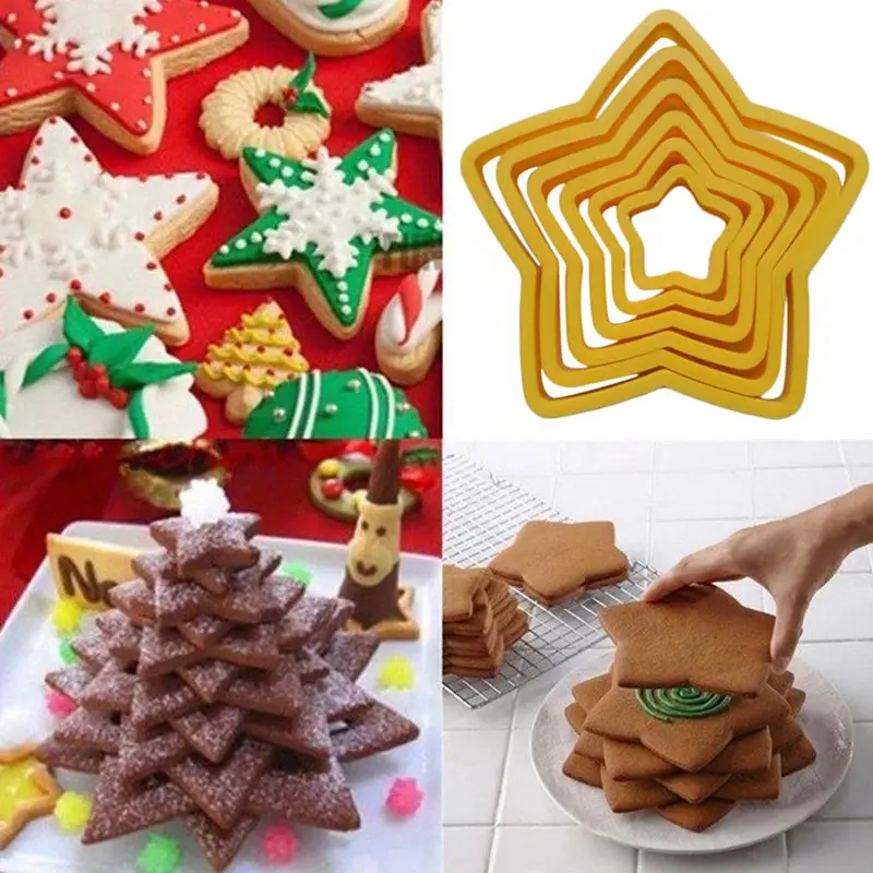 

6pcs Cookies Cutter Frame Fondant Biscuits Cake Mould DIY Star Moulds Home Kitchen Christmas Cookie Maker Cake Decorating Tool