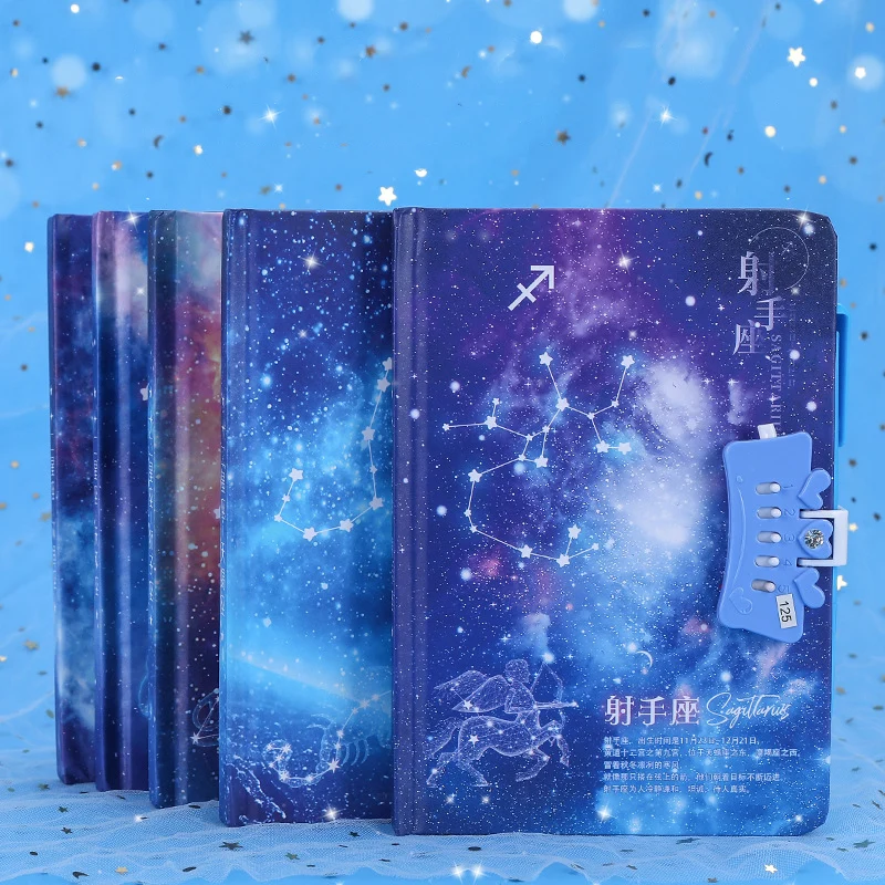 

Twelve constellation password lock notebook multi-function primary school student secret art book creative code book binder