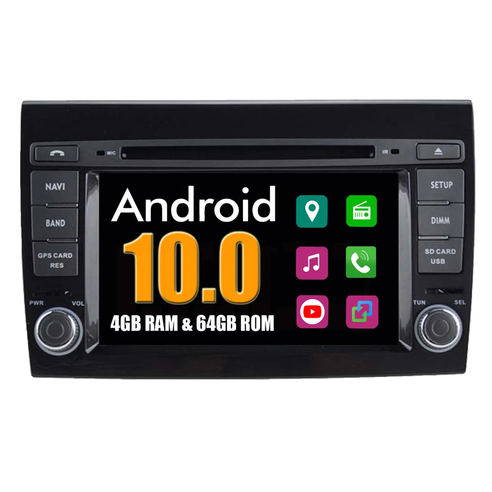 Для Fiat Bravo Brava Восьмиядерный Android 10 4G + 64G Авторадио автомобильный DVD плеер Радио