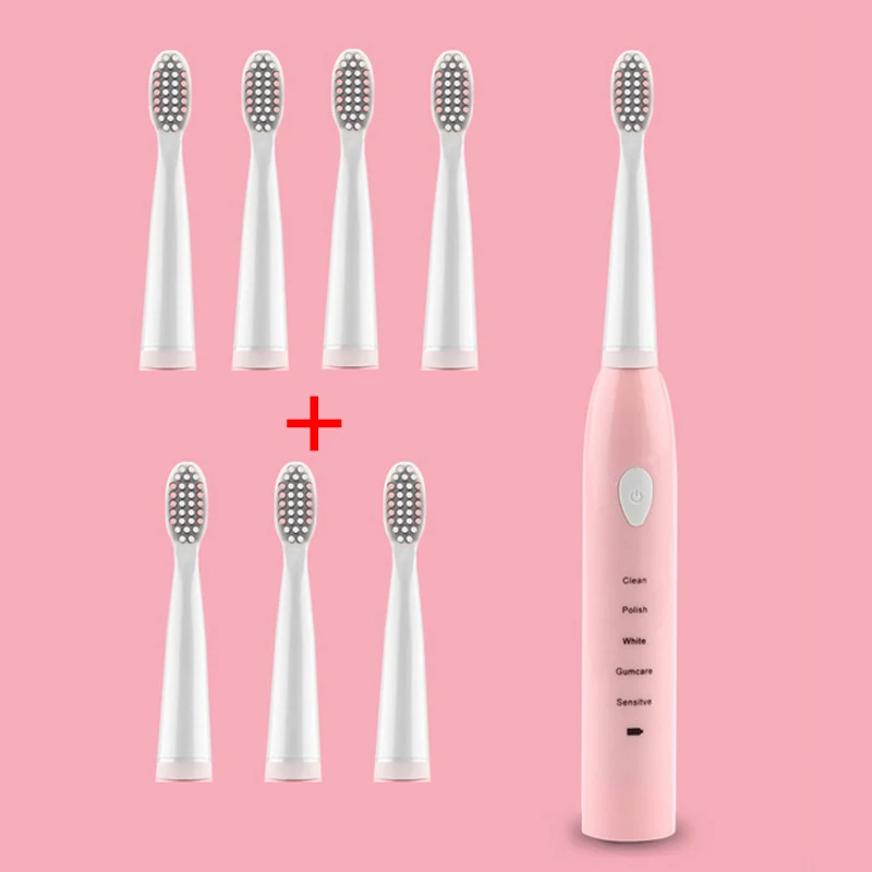 pink set Ультра звуковая электрическая зубная щетка, перезаряжаемая зубная щетка, моющаяся электронная отбеливающая зубная щетка для взрослых с таймером - Цвет: pink set