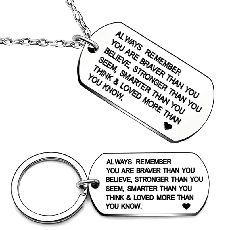 

Inspirational Keychain Gifts Always Remember You Are Braver Than You Believe Pendant Necklace Stainless Steel keychain ring