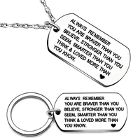 inspirational keychain gifts always remember you are braver than you believe pendant necklace stainless steel keychain ring