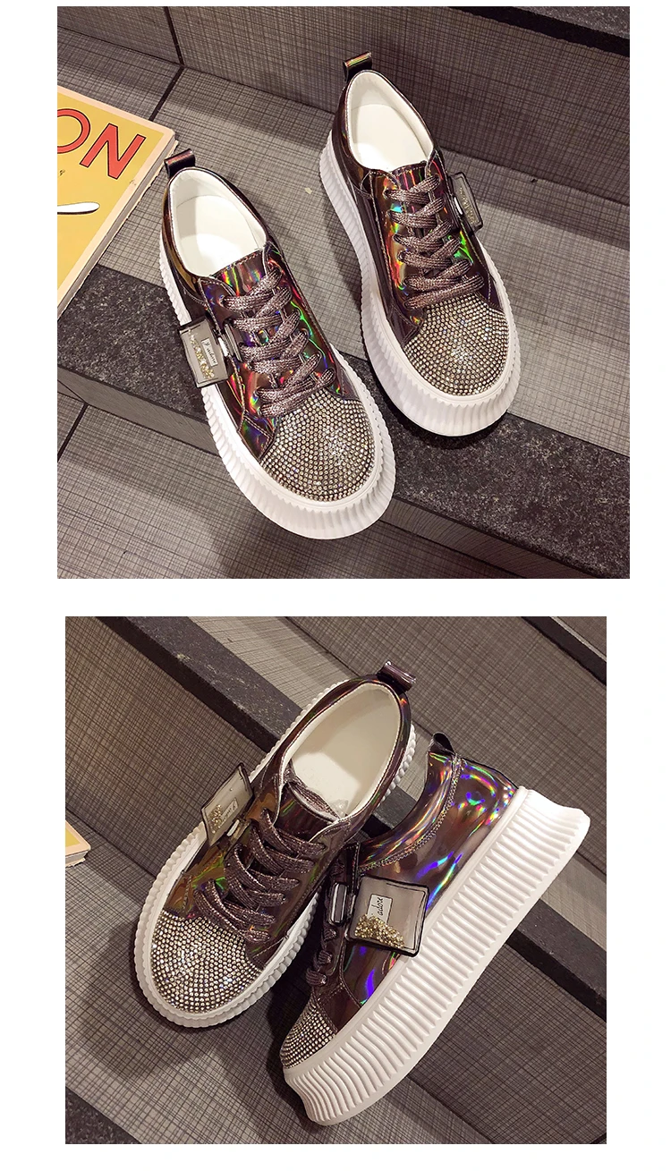 Brand Women Sneakers Slip on Fashion Platform Flats for Lady Spring Autumn Summer Slipony Rhinestone Blingbling Casual Shoes