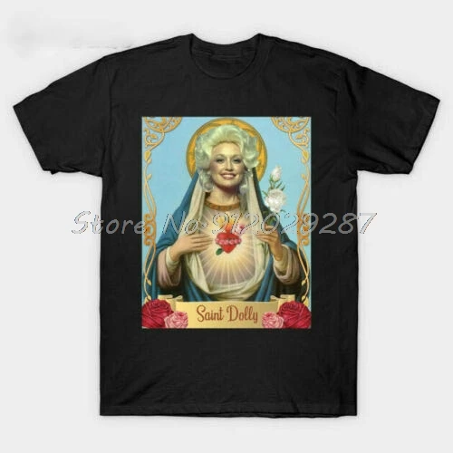 

Saint Dolly Parton God Blessed You Funny Black T-Shirt Gift For Fans Men Cotton Tops Tees Streetwear
