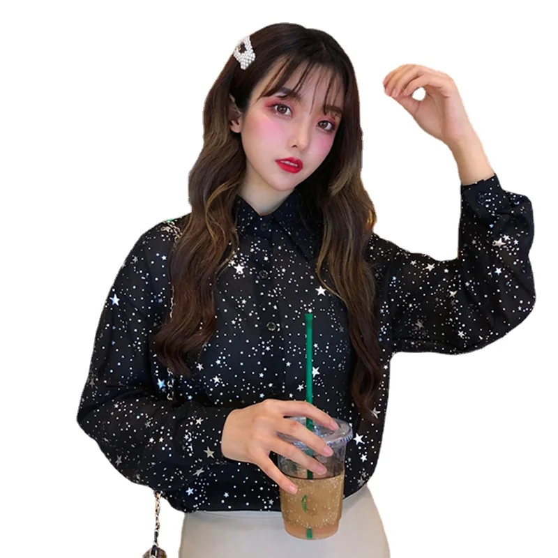 

spring autumn Women's Clothing Blouses Turn-down Collar Vintage Women tops loose Korean style shirts blusas mujer de moda new