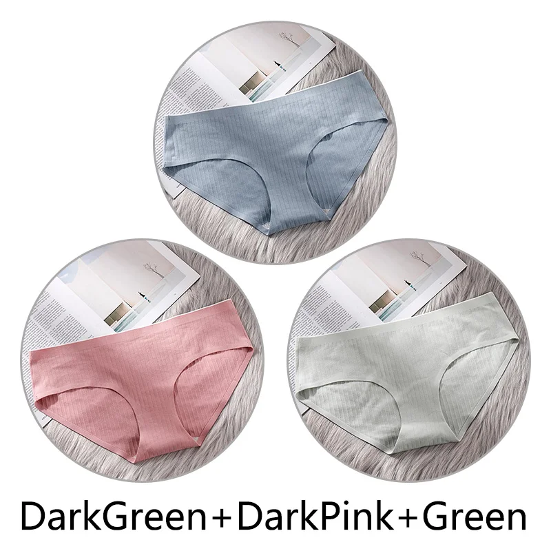 DGreen DPink Green 3 шт. сверхтонкое, бесшовное нижнее белье из хлопка, Для женщин нижнее белье, мягкие трусики с большими чашечками для Размеры 4XL белье соты с заниженным шаговым швом ткань нижнее бельё - Цвет: DGreen DPink Green