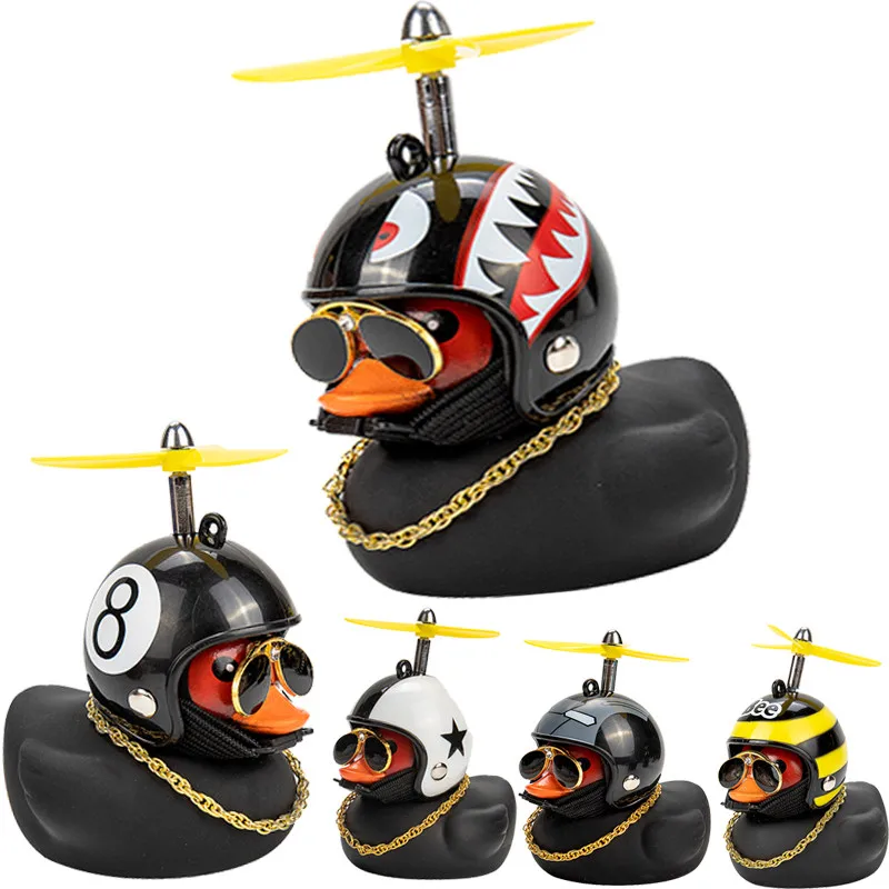 

Popular Rubber Duck Car Decorations Helmet Broken Wind Small Black Duck Mini Decoration Car Dashboard Ornaments with Propeller