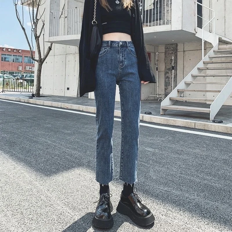 

Spring High Waist Straight Jeans Women's Thin Loose-Fitting Slimming Pants Cropped Petite 2021 New Fashion