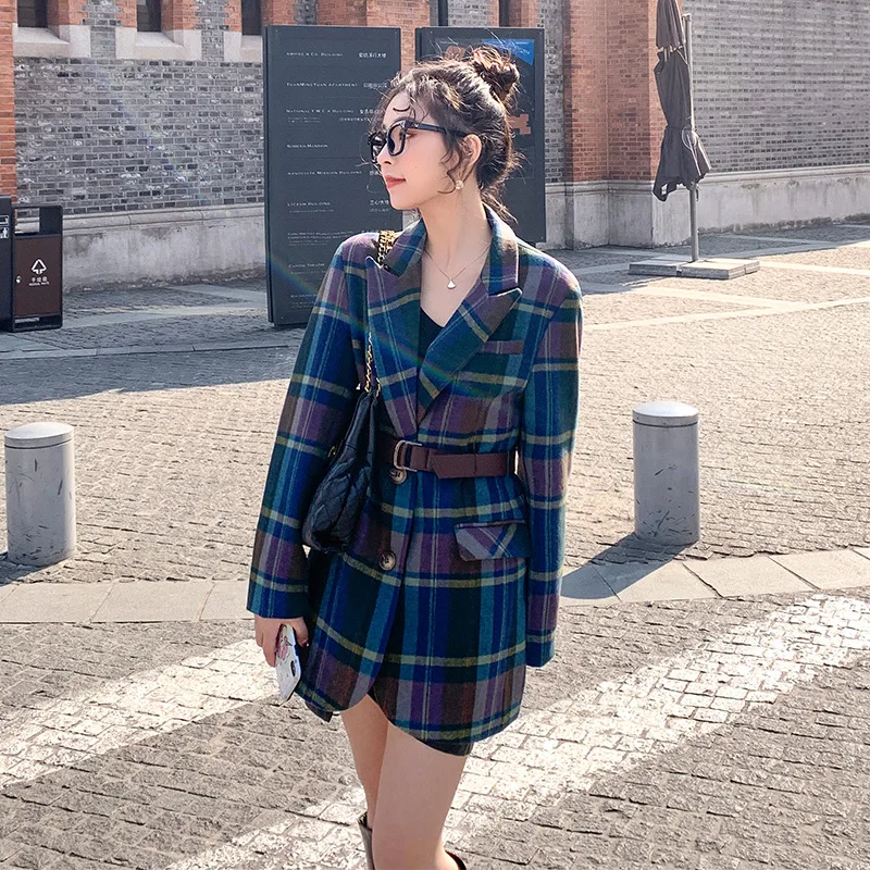 

Spr Fall New Suit Coat Women Non-iron Anti-wrinkle Plaid Korean Jacket Version Trend Casual All-match Texture Small Suit Female
