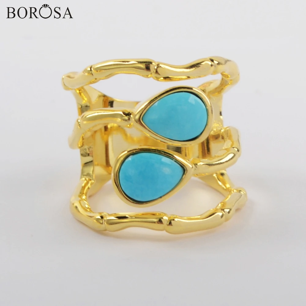 Женское кольцо с бирюзой BOROSA роскошное золотистое черного агата вечерние кольца