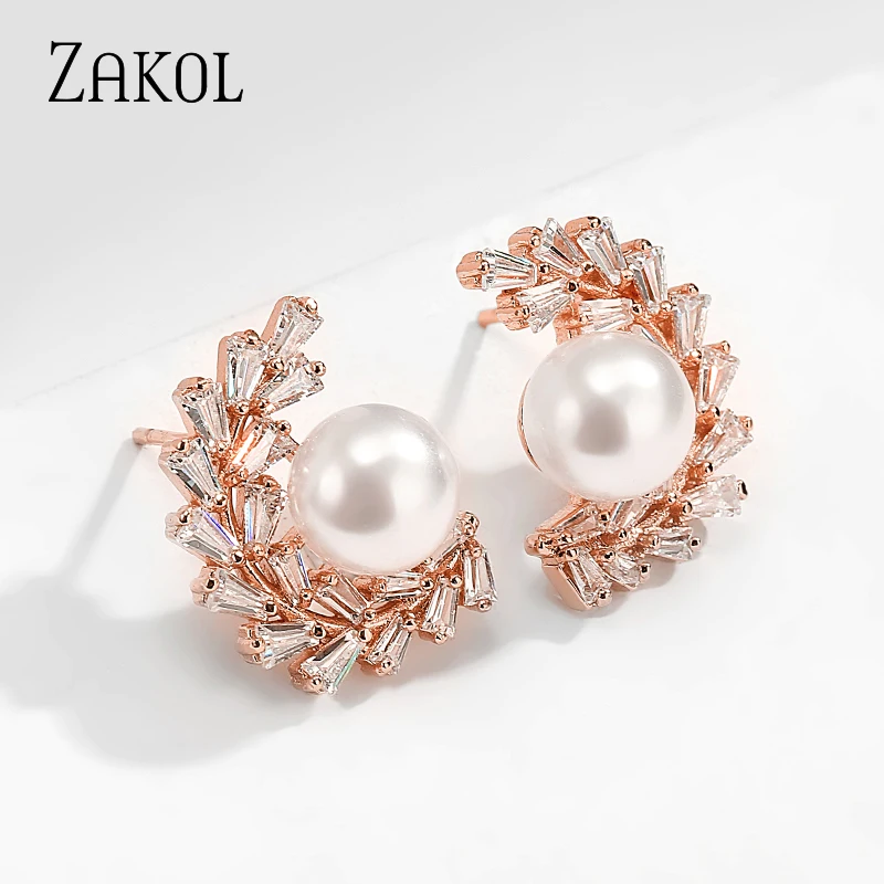 ZAKOL высококачественные женские серьги гвоздики с фианитом и цветами модные