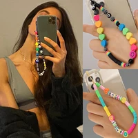 new fashion smile mobile phone chain colorful cellphone strap anti lost acrylic bead lanyard for women festival gifts jewelry