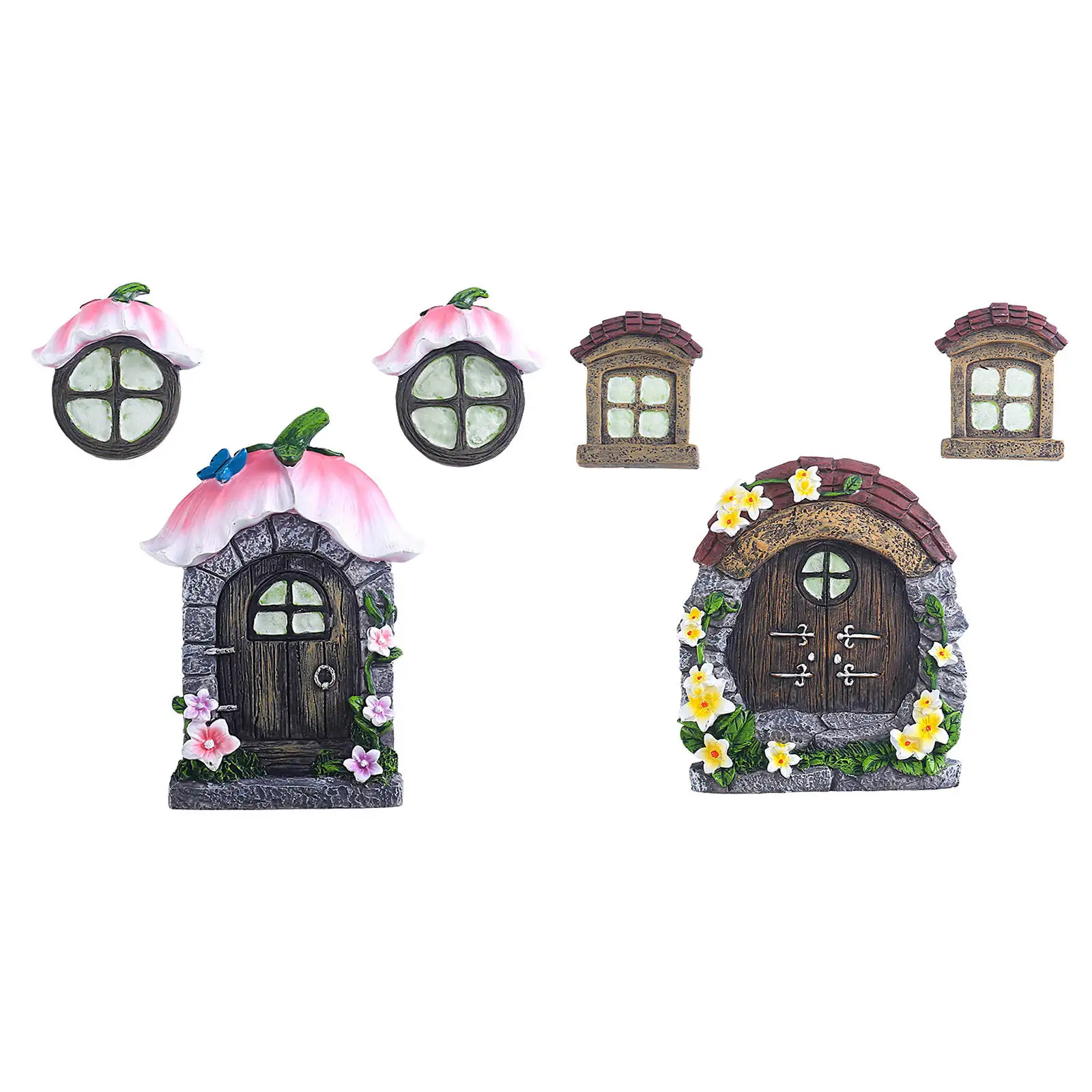 

Cute Miniature Fairy Garden Window Door Elf Home for Art Garden Sculpture Decoration Wall and Trees