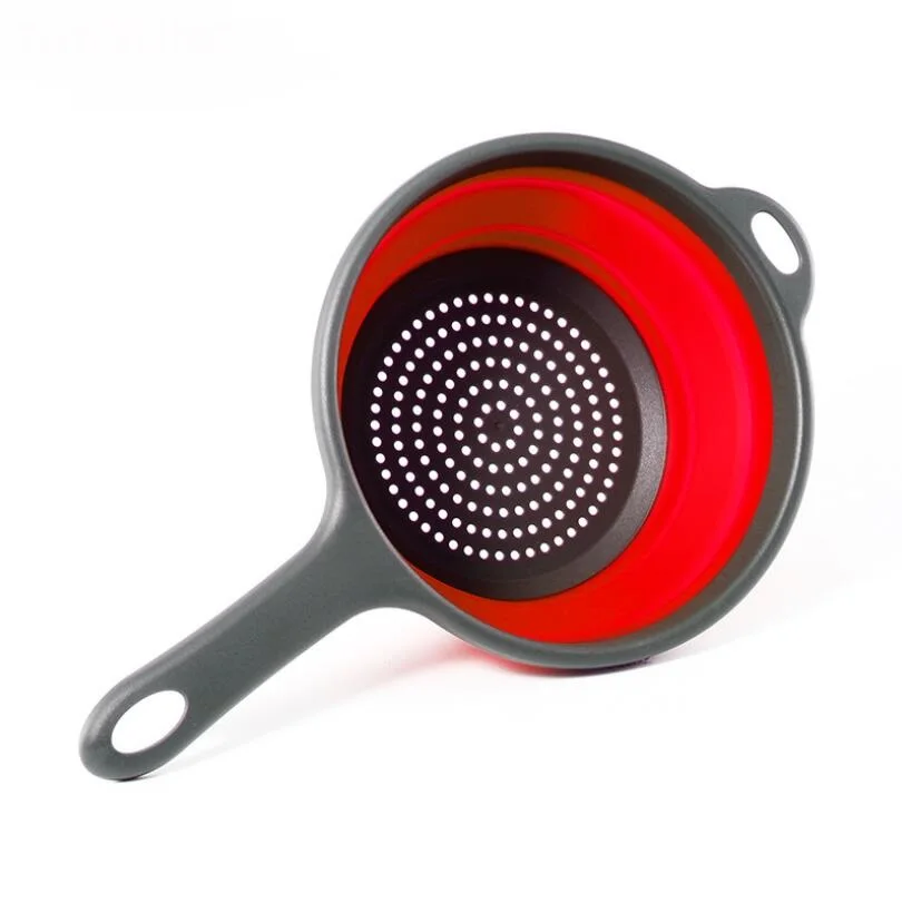long handle red Складная корзина с ситом, складные дуршлаги, наборы квадратной формы для мытья фруктов и овощей, кухонные корзины CF-157 - Цвет: long handle red
