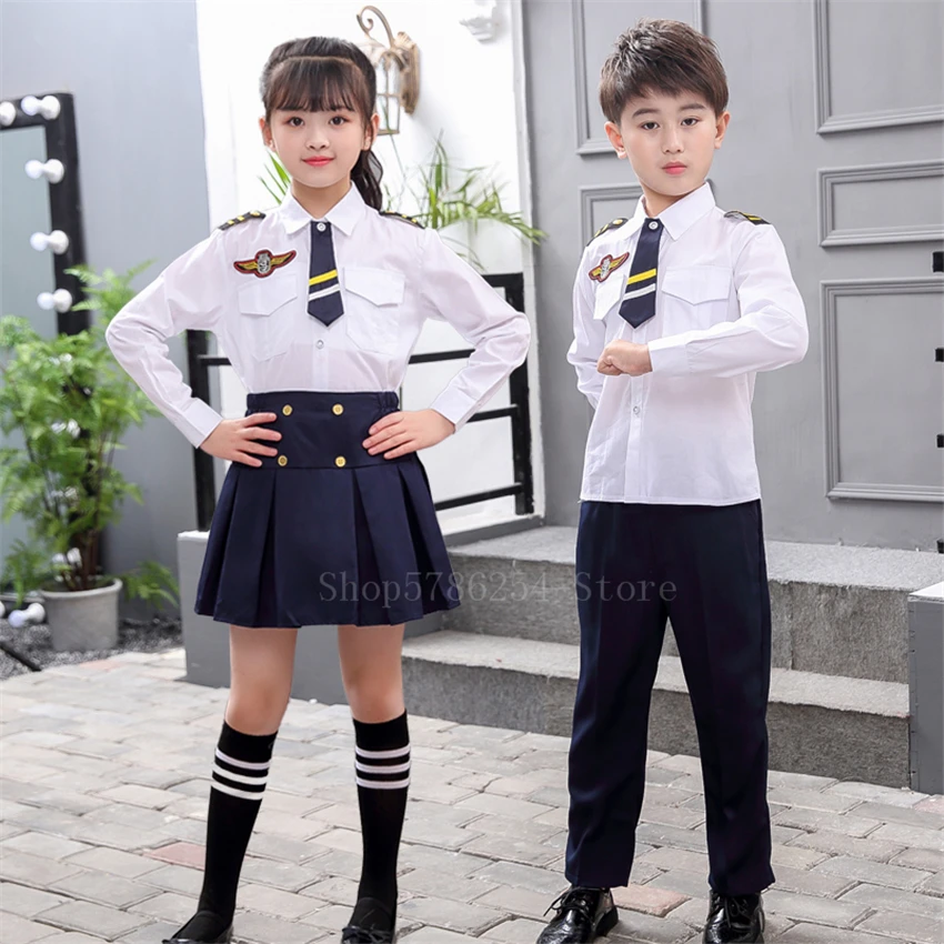 Детская Униформа пилота костюмы ВВС для мальчиков и девочек детский летний