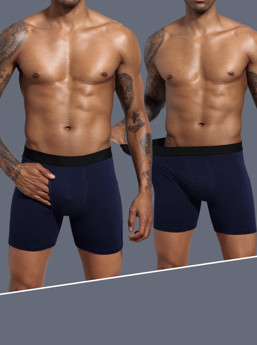 

3 pieces European and American men's pure cotton boxer long underwear open style sports solid color cross border new arrival