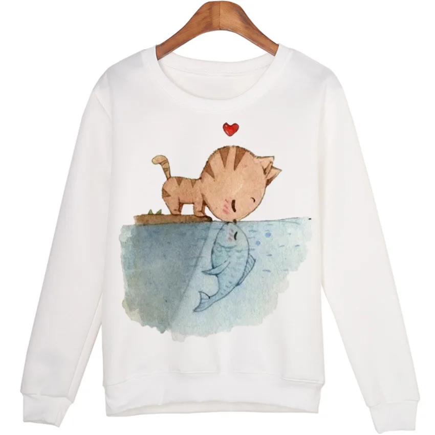 LEH хит 2019 весна-осень свитер с длинным рукавом рисунком кошки поцелуя рыбы